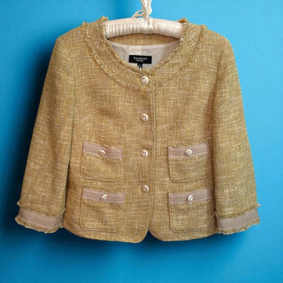Talbots gold tweed jacket w/metallic threads - Picture 1 of 13